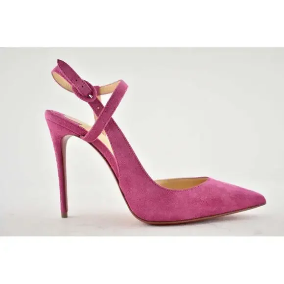 Christian Louboutin Jenlove 100 Grenat Pink Ankle Strap Pointed Heel Pump 35.5
